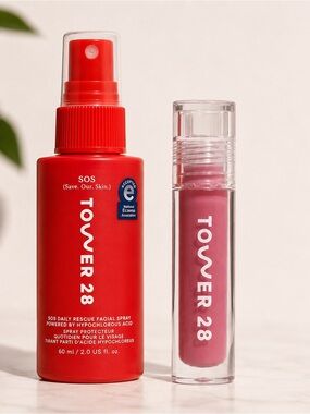 Tower 28 Mini SOS Daily Rescue Spray + ShineOn Lip Jelly Pistachio Travel Duo NB